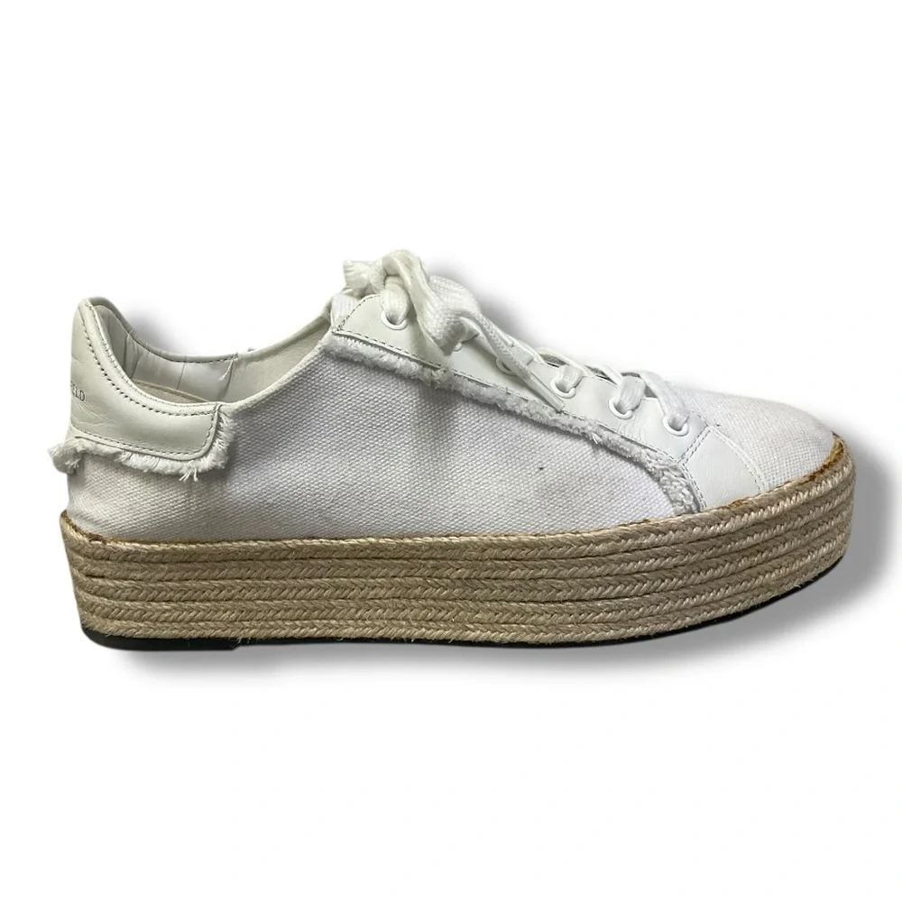 👟 KARL LAGERFELD Paris‎ White Canvas Platform Espadrille Sneakers Size 10